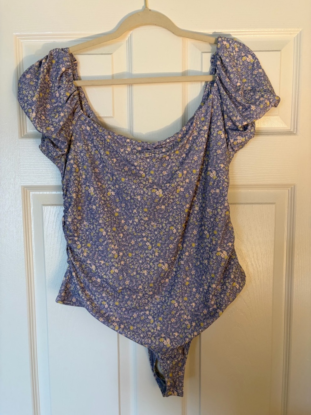 Free People Lavender Floral Puff Sleeve Bodysuit